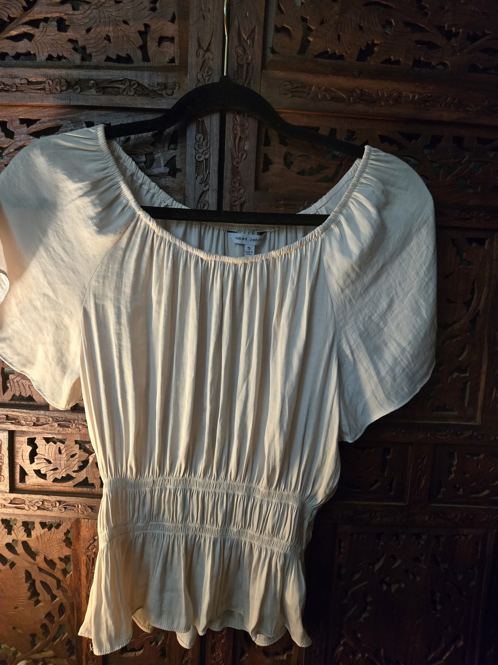 Naked Zebra Gathered Waist Peasant Blouse
